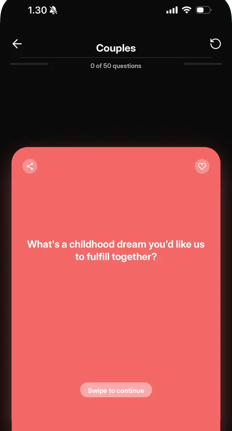 Couples question on iPhone: What's a childhood dream you'd like us to fulfill together?